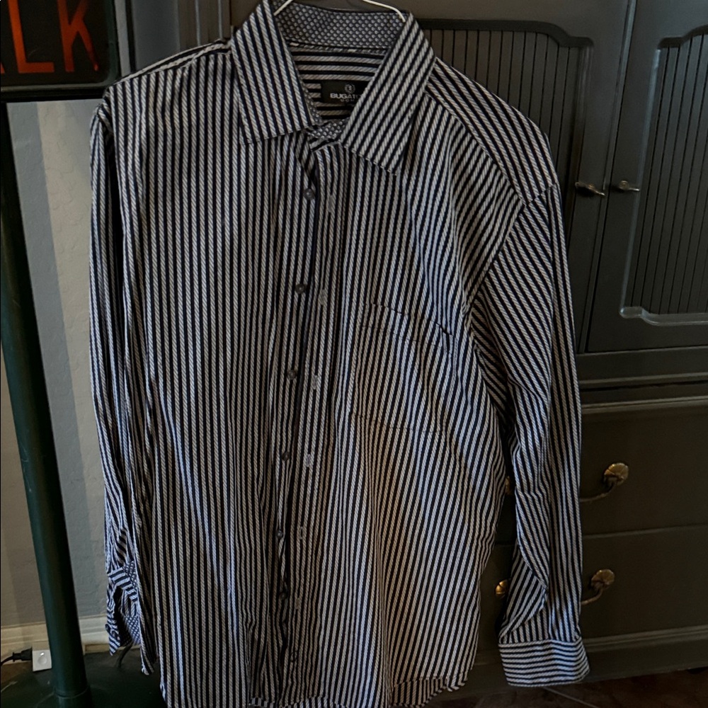 Bugatchi Black and White Striped Dress Shirt